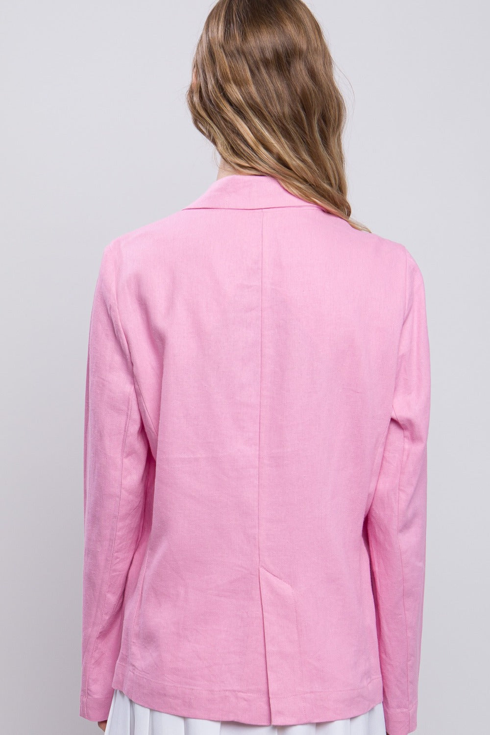 Pretty in Pink One-Button Long Sleeve Linen Blazer