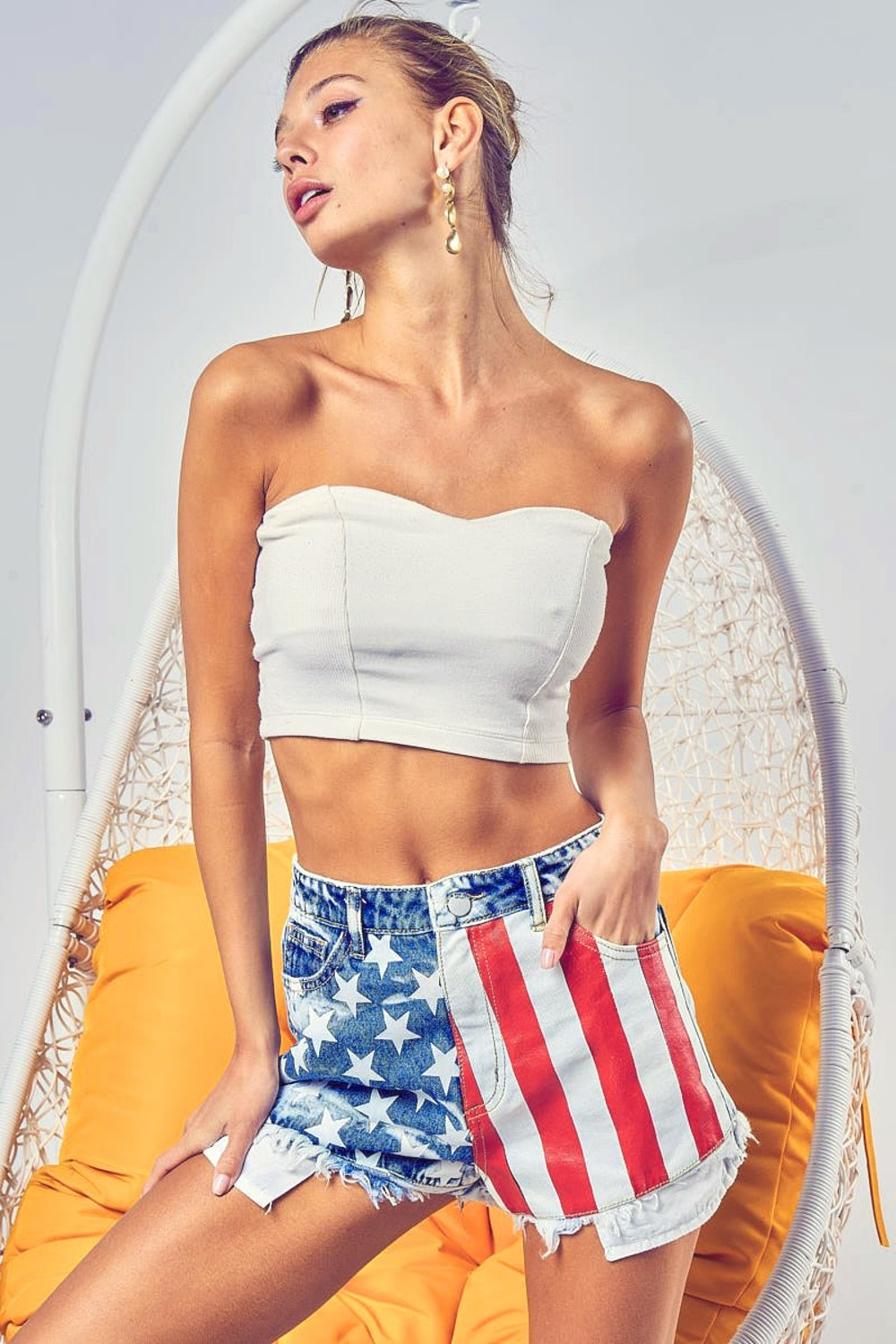 USA Flag Bleached Denim Shorts