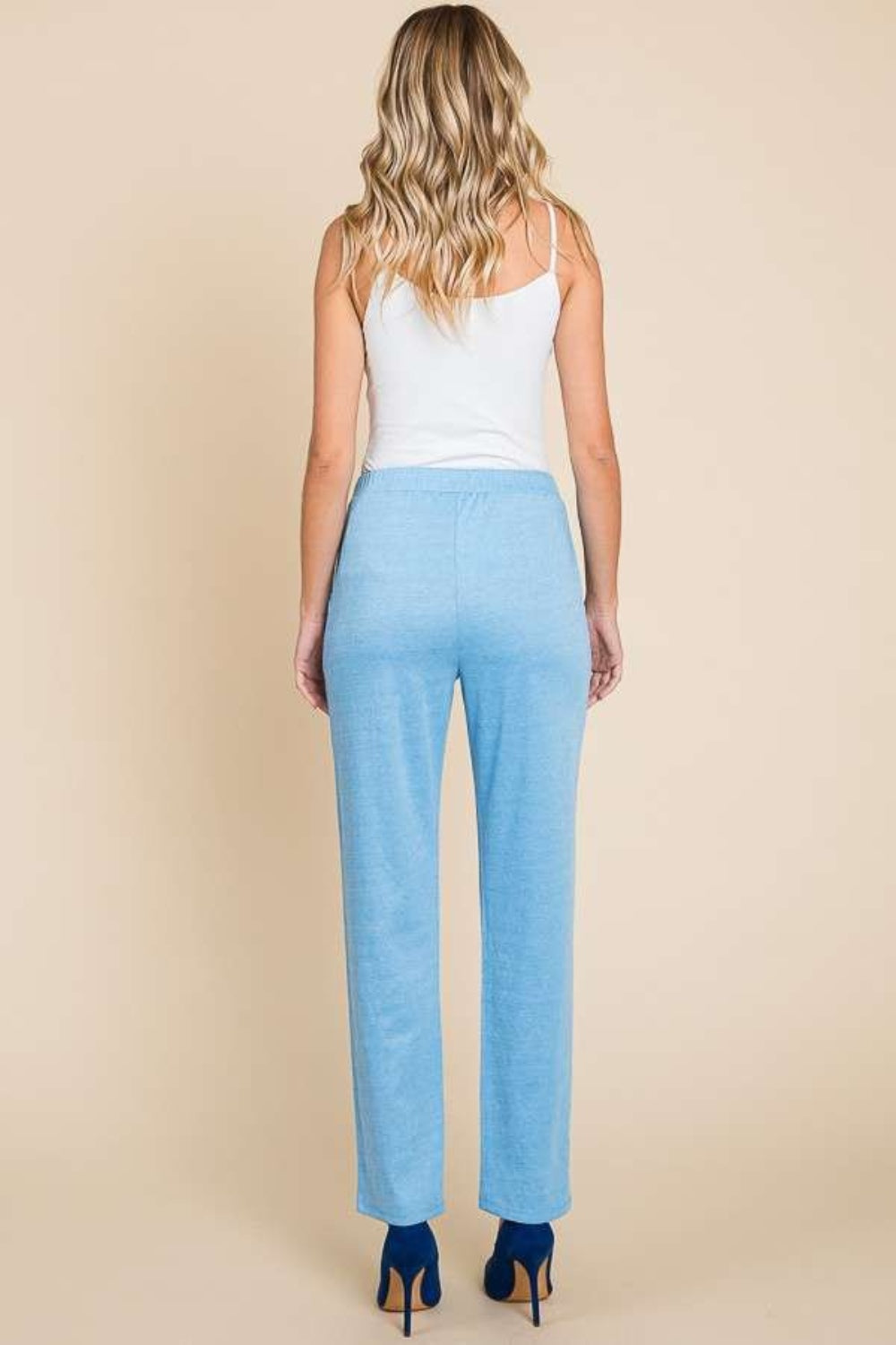 Pin Tuck Detail Slim Pants - Blue