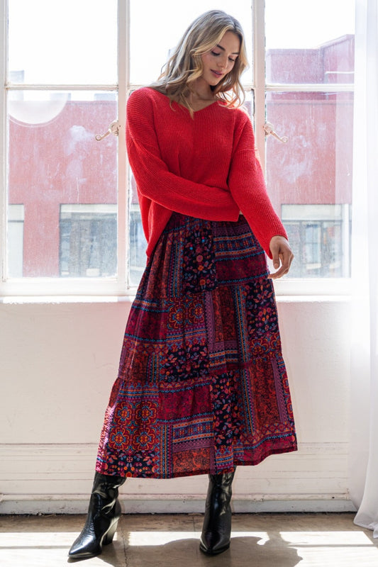 Bold Printed Tiered Maxi Skirt