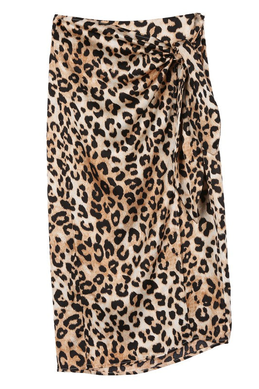 Shiloah Satin Leopard Tie Skirt