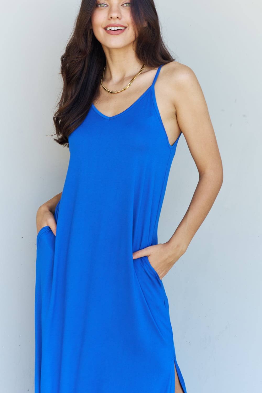 Good Energy Cami Side Slit Maxi Dress in Royal Blue (FULL SIZE XS-3XL)