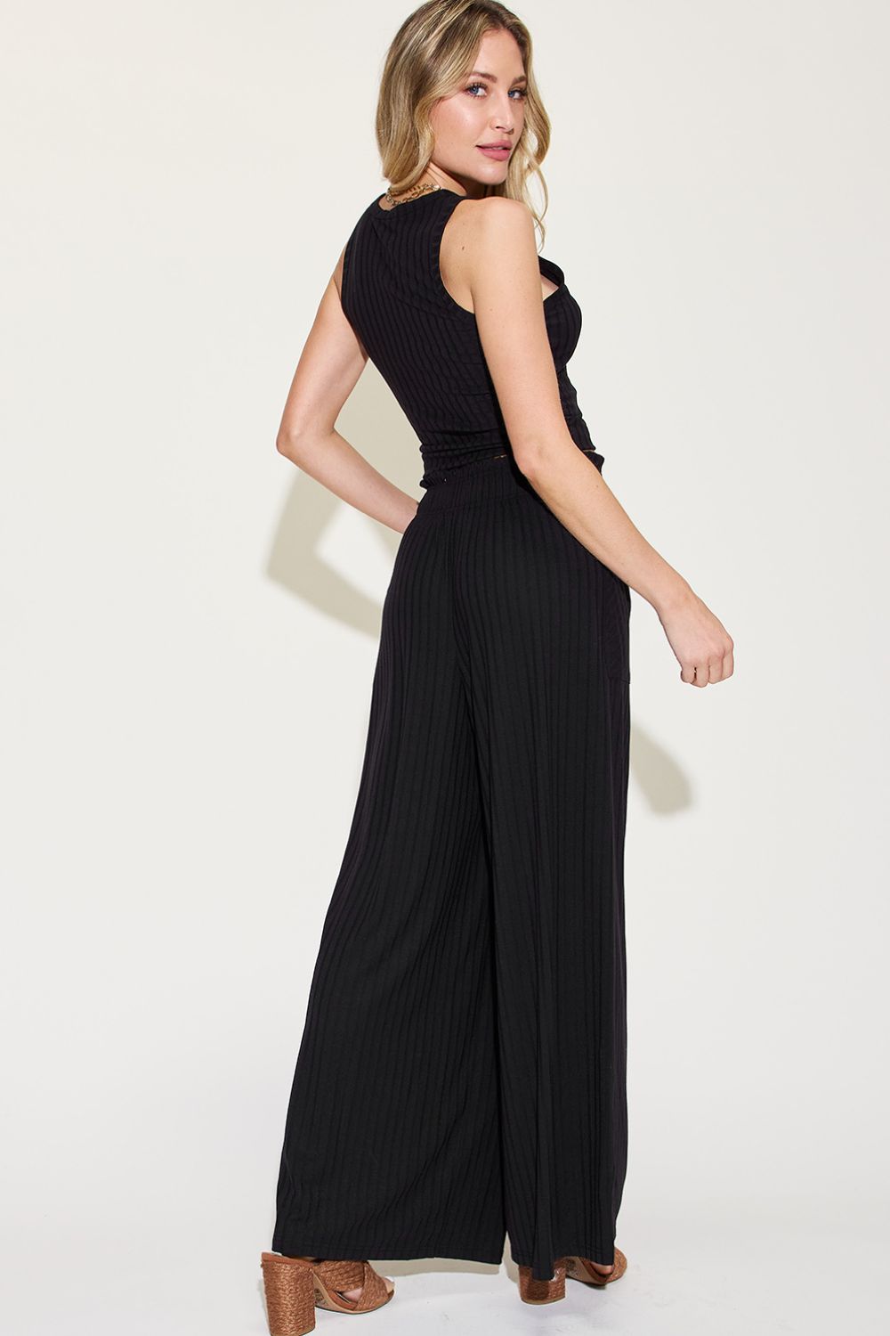 Sandra Set Ribbed Tank and Wide Leg Pants - Full Size