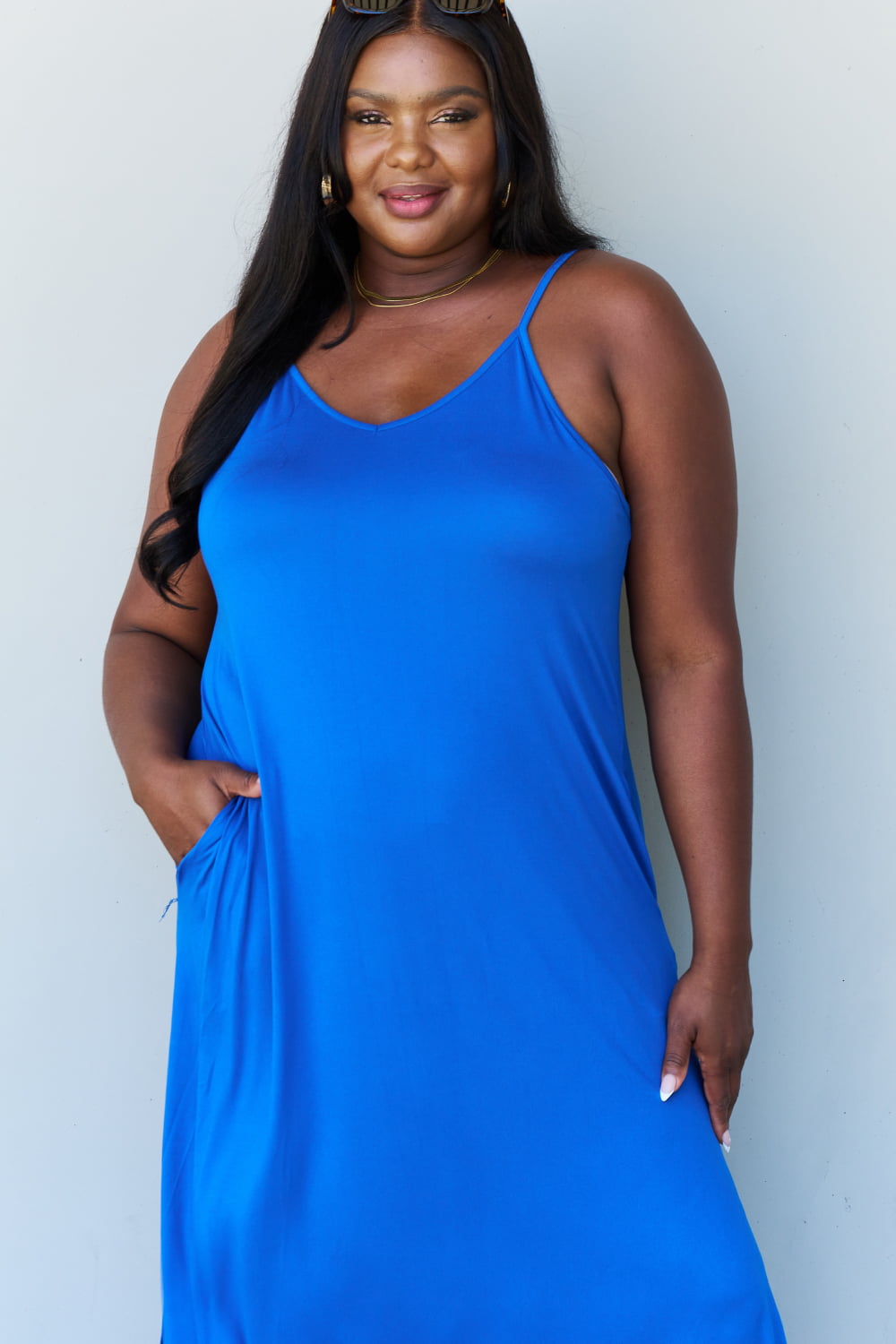 Good Energy Cami Side Slit Maxi Dress in Royal Blue (FULL SIZE XS-3XL)