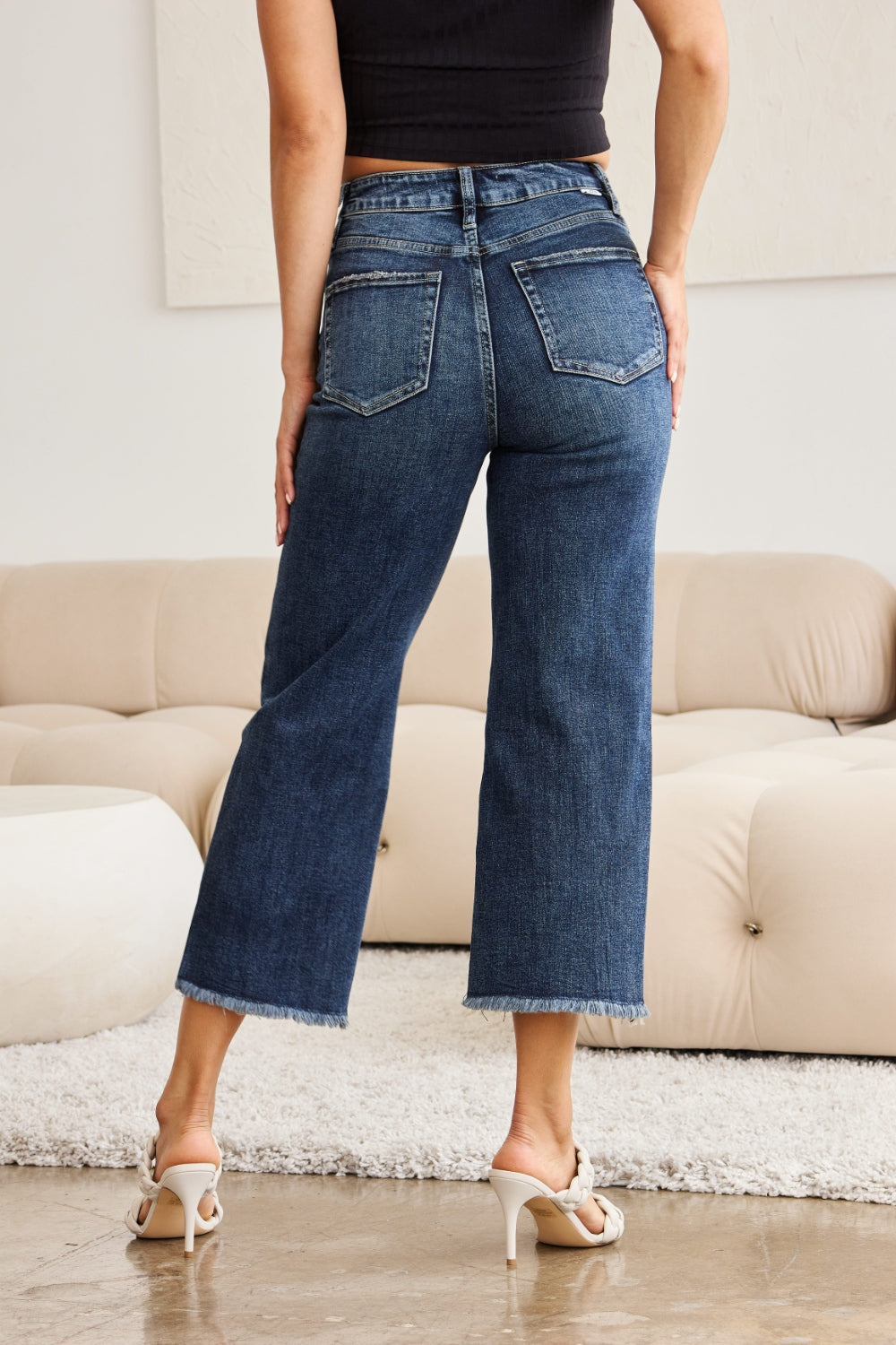 Tummy Control High Waist Raw Hem Jeans FULL SIZE