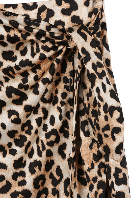 Shiloah Satin Leopard Tie Skirt