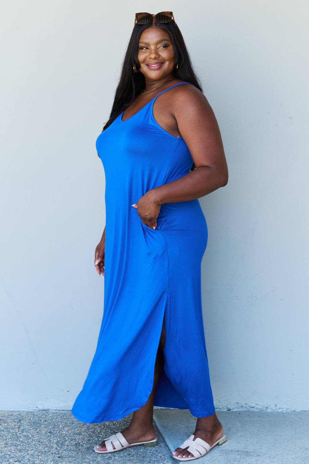 Good Energy Cami Side Slit Maxi Dress in Royal Blue (FULL SIZE XS-3XL)