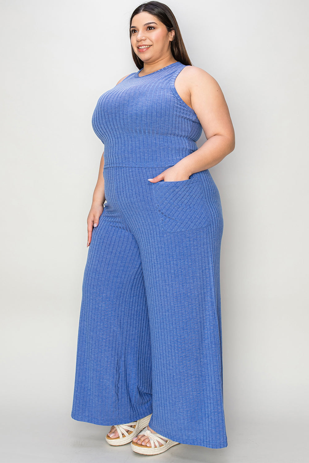 Sandra Set Ribbed Tank and Wide Leg Pants - Full Size