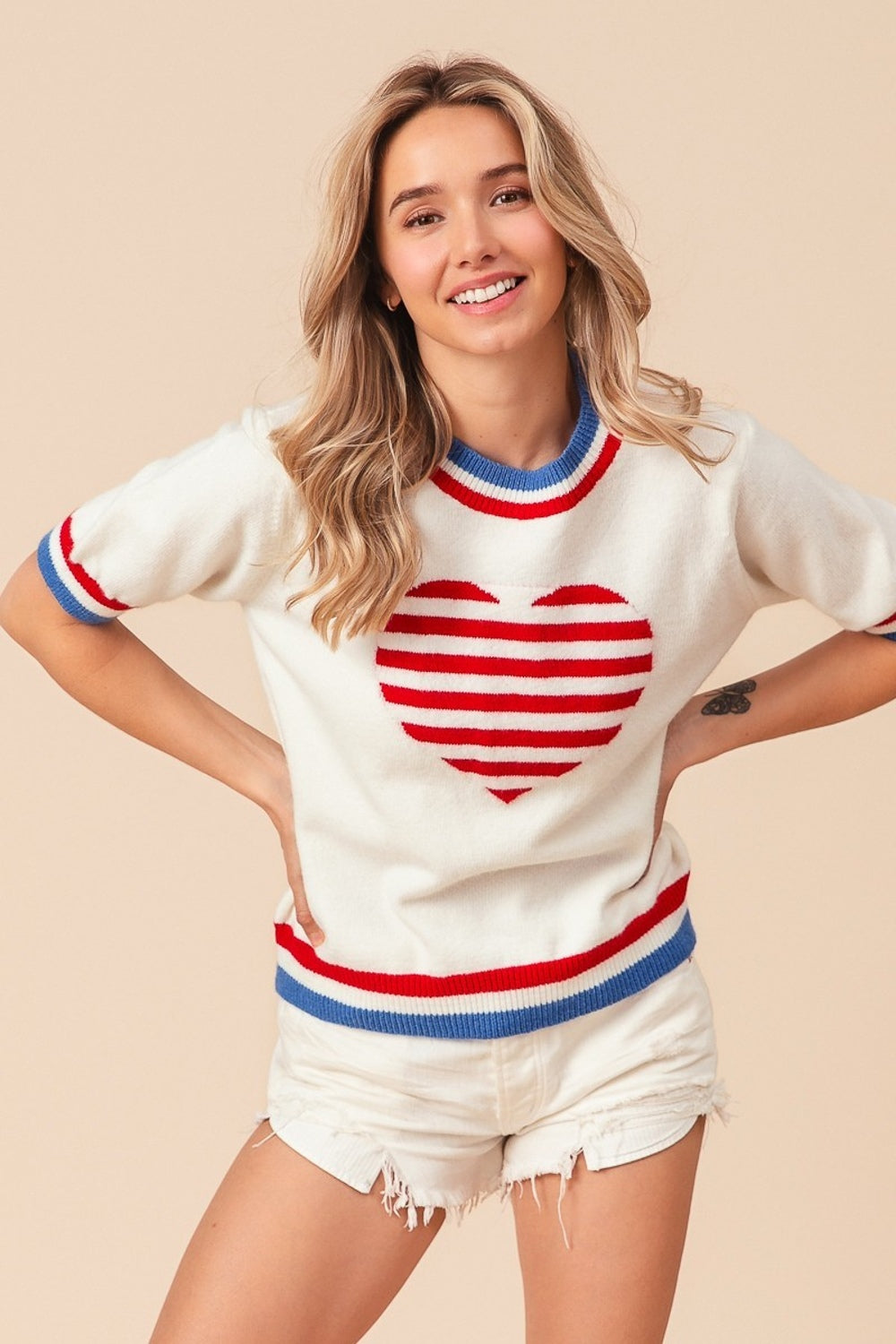 Land of the Free Heart Flag Striped Heart Sweater