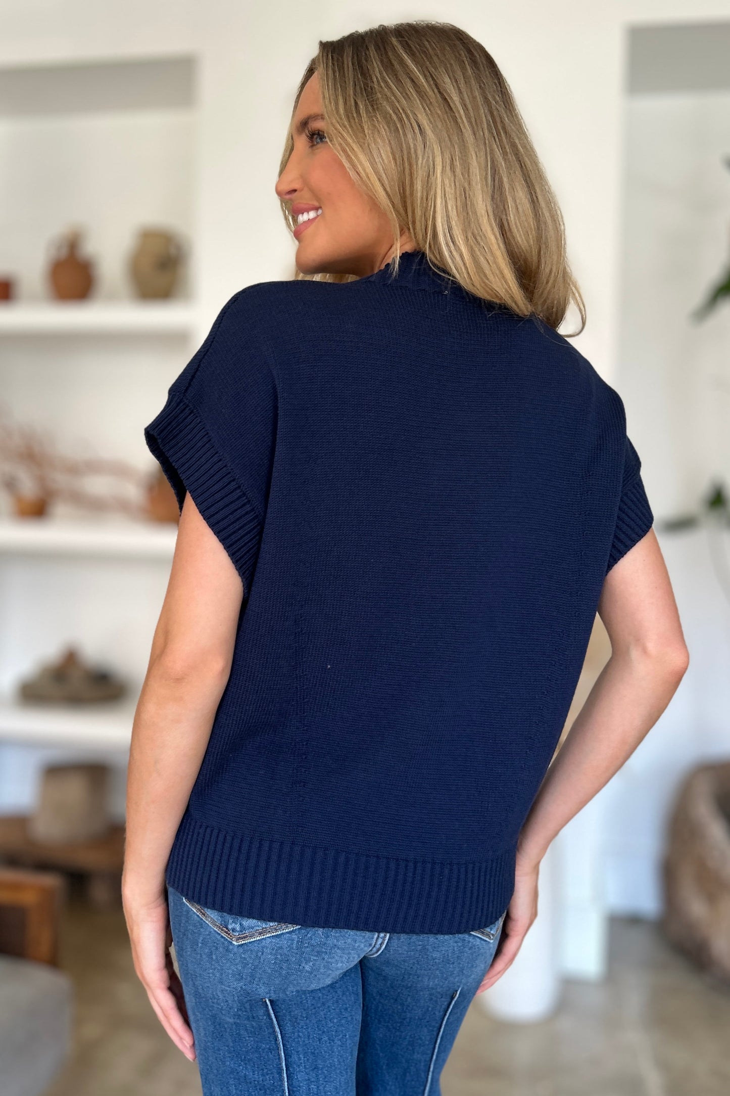 Mock Neck Short Sleeve Sweater - Full Size