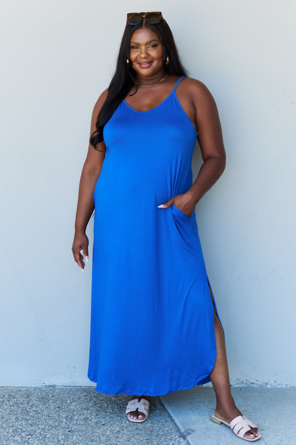 Good Energy Cami Side Slit Maxi Dress in Royal Blue (FULL SIZE XS-3XL)