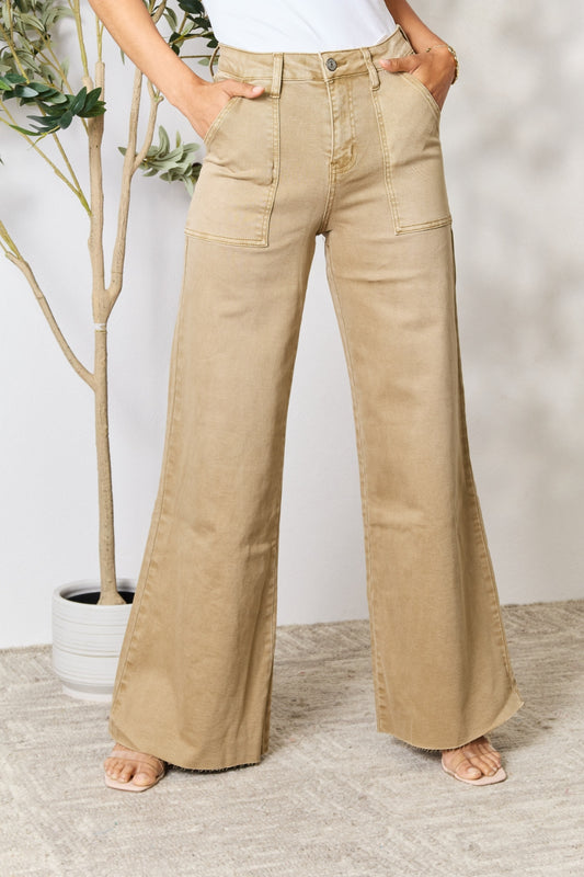 Raw Hem Wide Leg Jeans