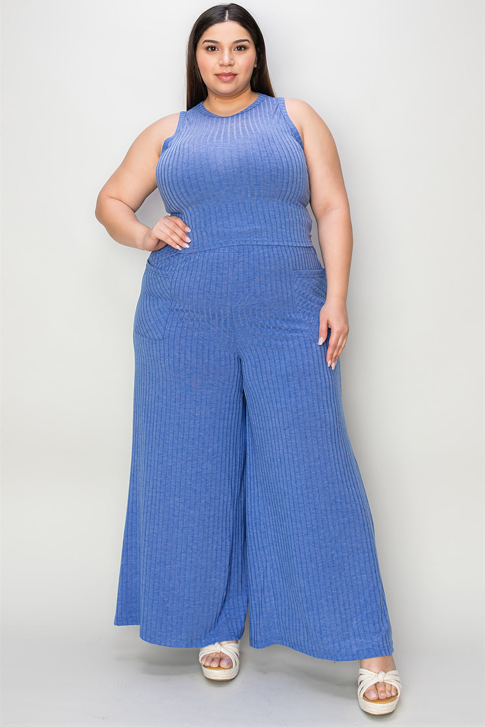 Sandra Set Ribbed Tank and Wide Leg Pants - Full Size