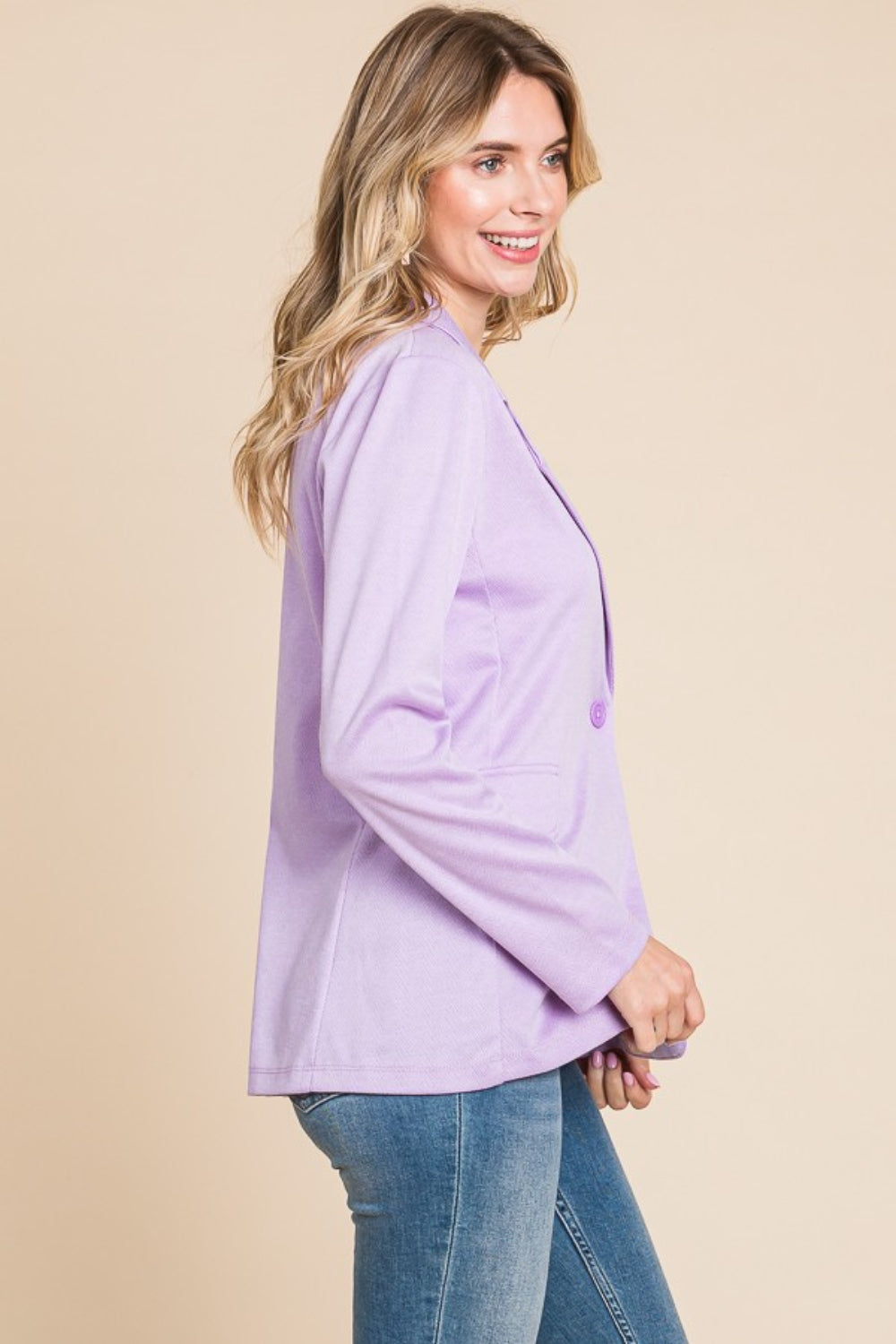 Lilac Dream Button Up Long Sleeve Slit Blazer