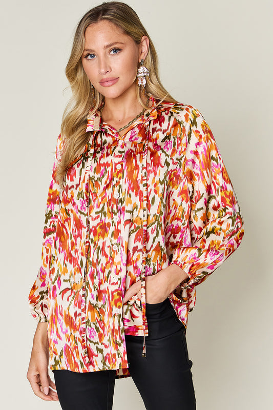 Bright Brushstrokes Printed Button Up Long Sleeve Shirt