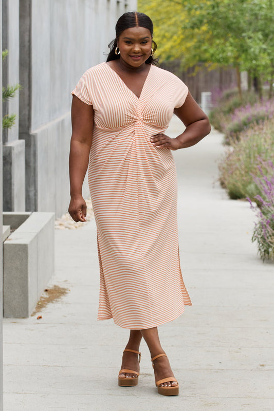 Leora Striped Twisted Detail Maxi Dress in Light Tomato