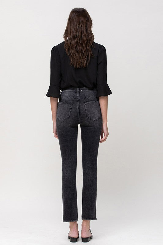 High Rise Straight Crop with Uneven Hem Details