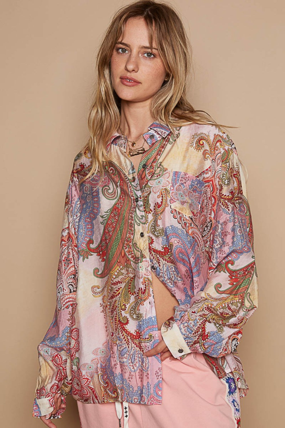 Sweet Paisley Button-Down Long Sleeve Print Shirt