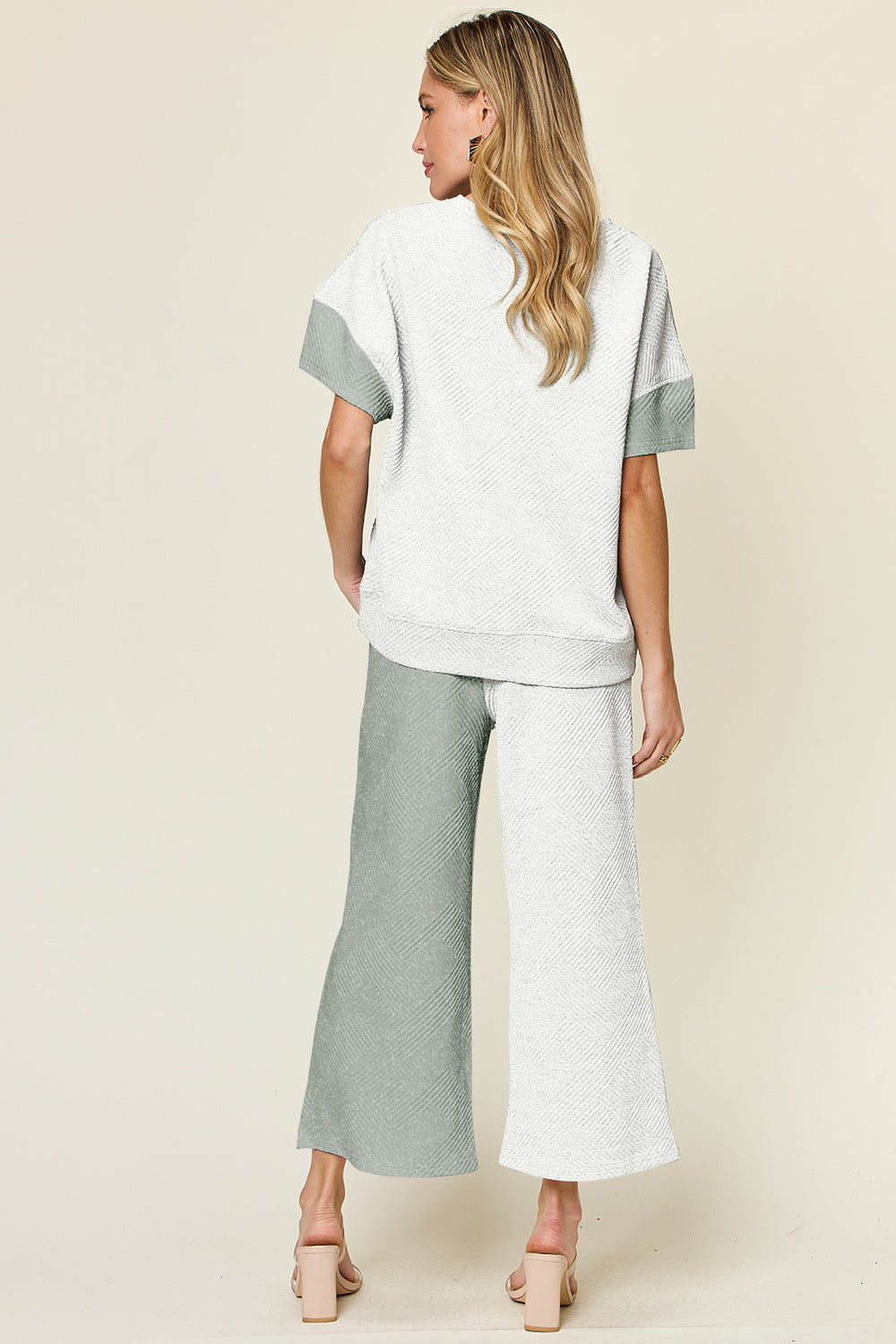 Soft Lux Texture Contrast T-Shirt and Wide Leg Pants Set