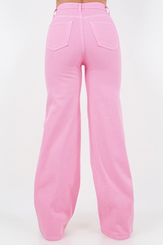 Wide Leg Jean in Bubblegum Pink