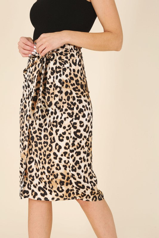 Shiloah Satin Leopard Tie Skirt