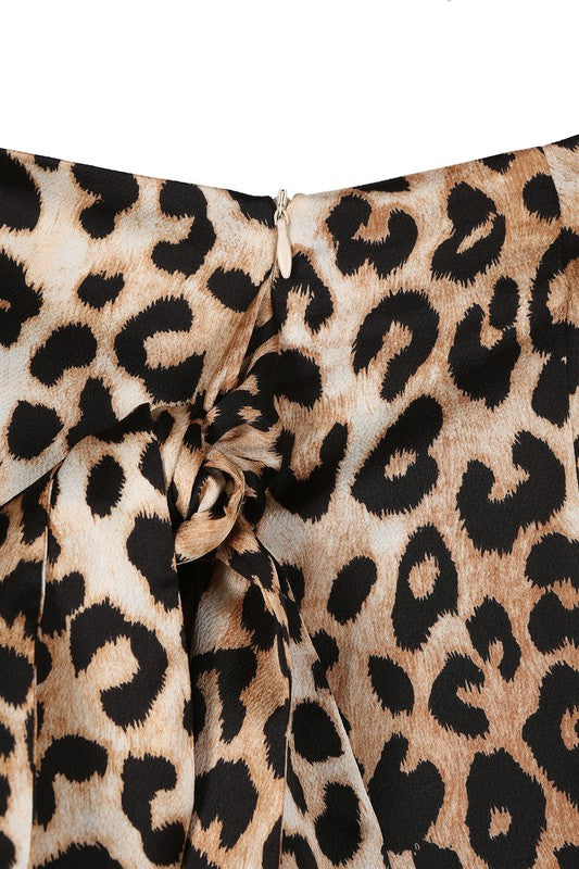 Shiloah Satin Leopard Tie Skirt